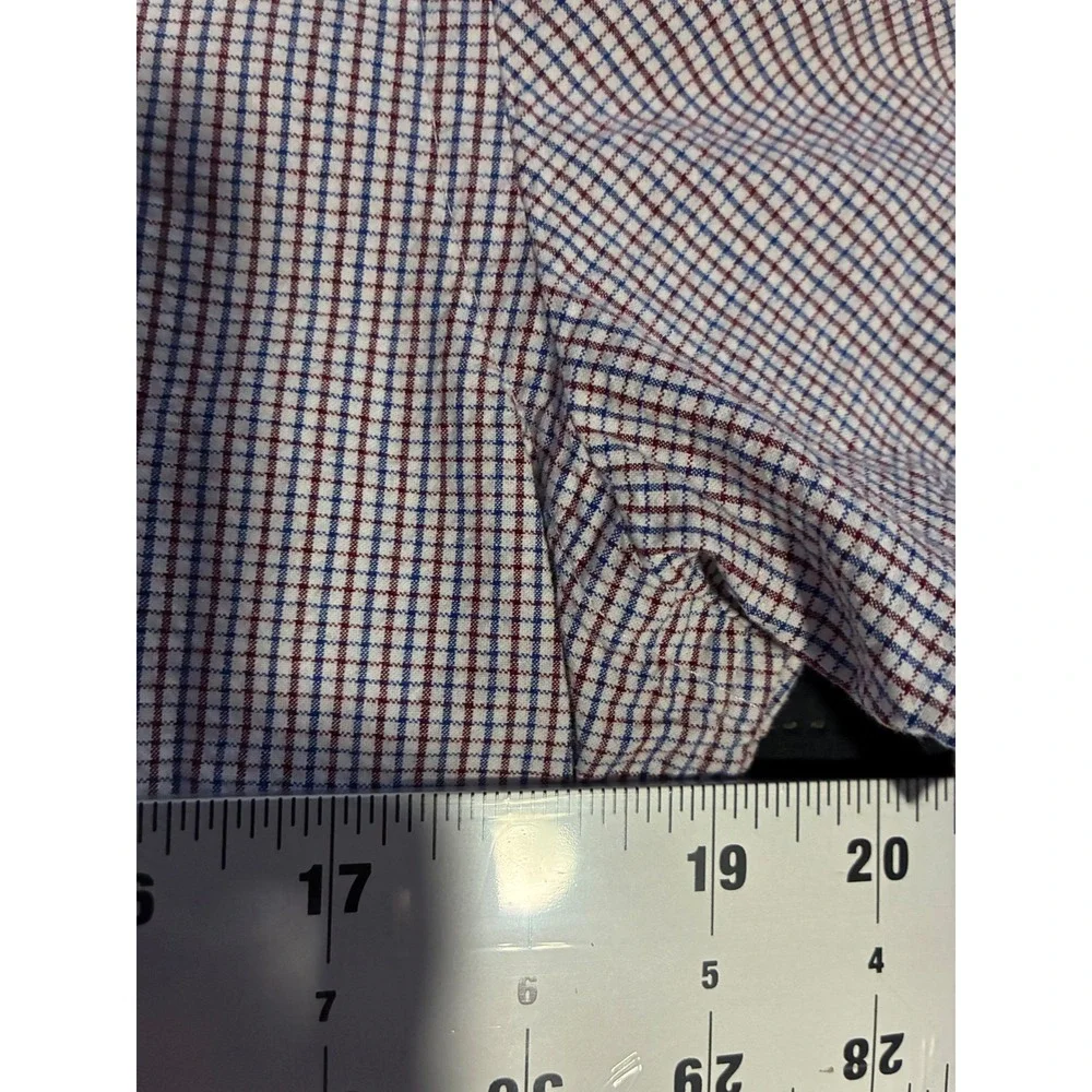 Banana Republic Mens Standard Fit Short Sleeve Button Down Shirt Red Blue Check